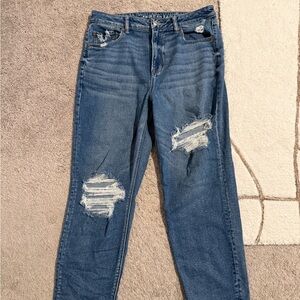 American Eagle Outfitters Blue Distressed Straight Leg Jeans